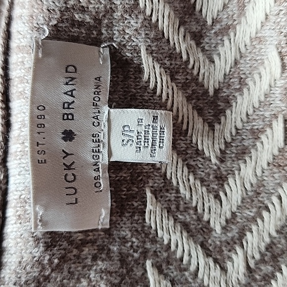 Lucky Brand Open Cardigan Size Small Grey Creme Striped Long Sleeve Knit - Picture 3 of 4